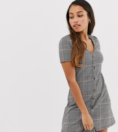 Чайное платье на пуговицах в клетку коричневого цвета New Look Petite - Зеленый