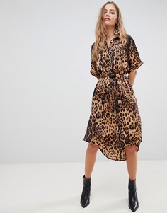 Платье-рубашка миди с леопардовым принтом Liquorish - Коричневый