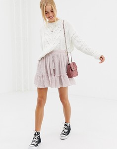 Мини-юбка с оборкой и накладкой из сеточки добби Glamorous - Фиолетовый
