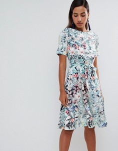 Платье с цветочным принтом и поясом Closet London - Мульти
