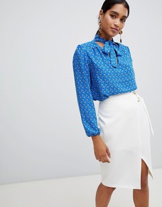 Блузка с длинными рукавами и завязкой на шее Vesper - Синий