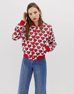 Бомбер с принтом сердец Love Moschino - Красный