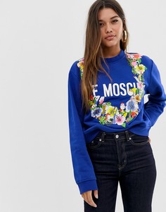 Свитшот с цветочным тропическим принтом Love Moschino - Синий