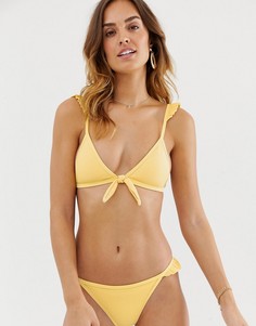 Желтые плавки бикини в рубчик с оборками River Island - Желтый