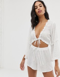 Комбинируемый пляжный комплект в горошек золотистого цвета Fashion Union - Белый