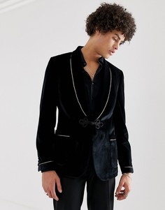Черный приталенный бархатный блейзер ASOS DESIGN - Черный