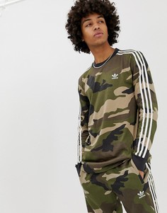 Лонгслив камуфляжной расцветки adidas Originals DV2055 - Зеленый
