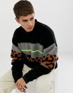 Oversize-джемпер в стиле колор блок со звериным принтом ASOS DESIGN - Мульти