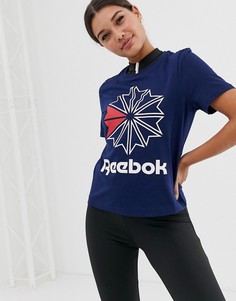 Темно-синяя футболка с большим логотипом Reebok Classic - Темно-синий