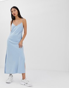 Атласное платье-комбинация макси на бретельках ASOS DESIGN - Синий