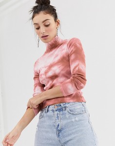 Розовый лонгслив с высоким воротом и принтом тай-дай Stradivarius STR - Розовый