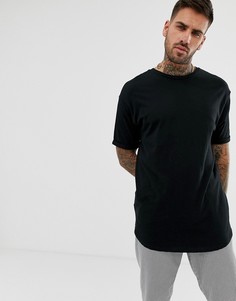 Черная удлиненная футболка Bershka - Черный