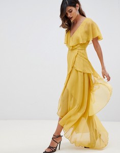 Платье макси с накидкой сзади и асимметричным краем ASOS DESIGN - Желтый