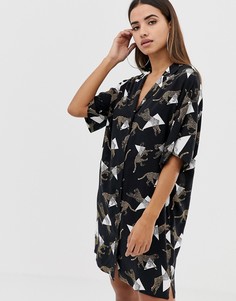 Платье-рубашка мини на пуговицах с гепардовым принтом ASOS DESIGN - Мульти