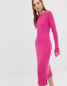 Трикотажное платье-трапеция миди в рубчик ASOS DESIGN - Розовый