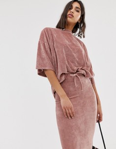 Комбинируемая велюровая oversize-футболка розового цвета Missguided - Розовый