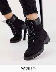 Черные походные ботинки для широкой стопы со шнуровкой New Look - Черный