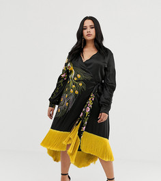 Платье-кимоно миди с вышивкой ASOS DESIGN Curve - Черный