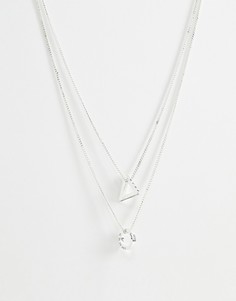 Набор серебристых ожерелий с подвесками в виде кольца и треугольника Icon Brand - Серебряный