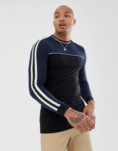Черный обтягивающий лонгслив с контрастной кокеткой ASOS DESIGN - Черный