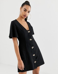 Чайное платье мини на пуговицах из искусственного рога ASOS DESIGN - Черный