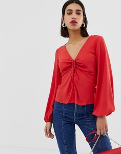 Чайная блузка с длинными рукавами и сборками ASOS DESIGN - Красный