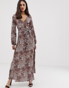 Платье макси с леопардовым принтом, плиссированной юбкой и поясом ASOS DESIGN - Желтый