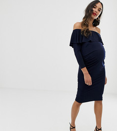 Темно-синее платье с открытыми плечами и оборкой Bluebelle Maternity - Темно-синий