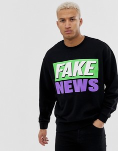 Черный свободный свитшот с принтом ASOS DESIGN - Черный