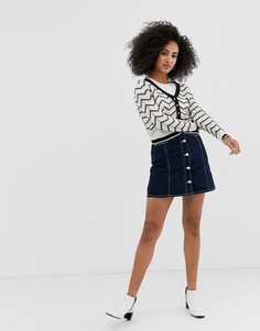 Джинсовая мини-юбка с контрастными строчками River Island - Темно-синий