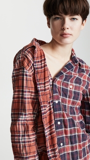 R13 Off Shoulder Plaid Combo Shirt