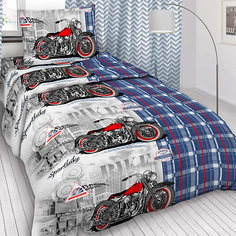 Постельное белье 1,5сп Letto Спортбайк, голубой