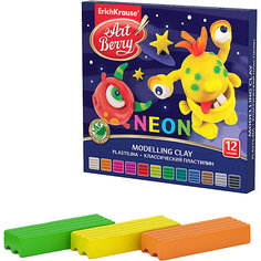 Классический пластилин ErichKrause "ArtBerry" с алоэ вера, Neon 12 цветов, 180 г