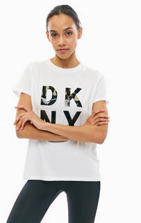 Хлопковая футболка с логотипом бренда Dkny