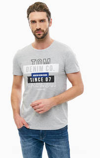 Серая хлопковая футболка с принтом Tom Tailor Denim
