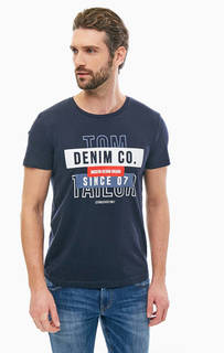 Синяя хлопковая футболка с принтом Tom Tailor Denim