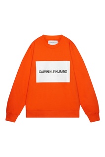 Оранжевый свитшот с крупным логотипом Calvin Klein Jeans