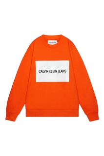 Оранжевый свитшот с крупным логотипом Calvin Klein Jeans