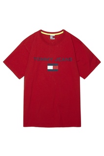 Красная хлопковая футболка с логотипом Tommy Jeans