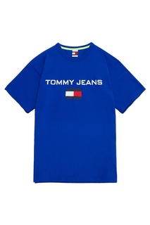 Синяя хлопковая футболка с логотипом Tommy Jeans