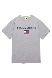 Светло-серая хлопковая футболка с логотипом Tommy Jeans