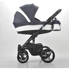 Коляска 2 в 1 Mr Sandman West-East Premium 50% Эко кожа Белый Перфорированный - Темно-Синий KMSWEP50-0735CH11