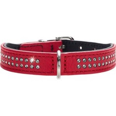 Ошейник Hunter Collar Diamond Petit 27 nickel-plated (20-24см) кожа 2 ряда страз красный для собак
