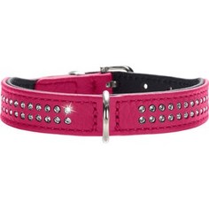 Ошейник Hunter Collar Diamond Petit 27 nickel-plated (20-24см) кожа 2 ряда страз розовый для собак