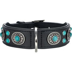 Ошейник Hunter Collar Sioux 60 nickel-plated (47-54см) кожа черный фурнитура с имитацией бирюзы для собак