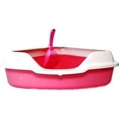 Туалет HomeCat угловой с бортиком розовый в комплекте с совком для кошек 56х42х18 см