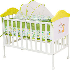 Кроватка BabyHit Sleepy extend Белый с зелёным, с тигрёнком на торце SLEEPY EXTEND GREEN