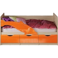 Кровать Миф Дельфин 1 дуб беленый/оранжевый ПВХ 1,6 м