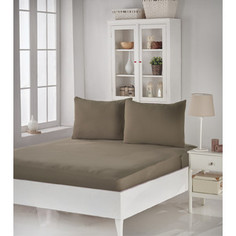 Простынь Karna трикотажная на резинке Acelya 180x200+30 (50x70)-2 темно-бежевый (2961/CHAR008)