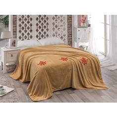 Покрывало Karna вельсофт с вышивкой Damask 200x220 см бежевый (2010/CHAR001)